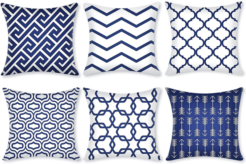 Gusgopo Throw Pillow Covers 18 x 18 Set of 6, Modern Decorative Pillow Covers, Geometry Outdoor Square Pillow Cushion Cases for Couch Sofa Bedroom Car, Grey Home & Garden > Decor > Chair & Sofa Cushions Gusgopo Blue 18inchx18inch 