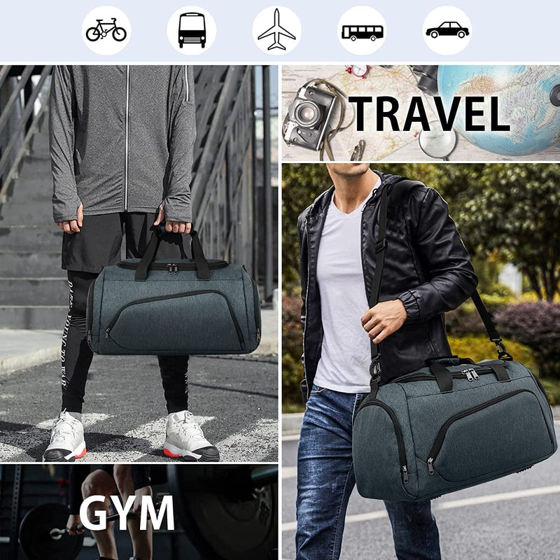 Gym Duffle Bag for Men Women, 40L Waterproof Sports Travel Bag with Toiletry Bag and Shoe Compartment, Weekender Overnight Duffel Bag, Grey