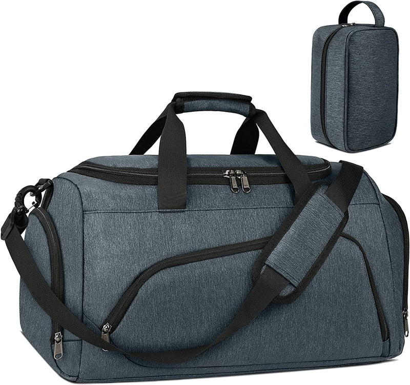 Gym Duffle Bag for Men Women, 40L Waterproof Sports Travel Bag with Toiletry Bag and Shoe Compartment, Weekender Overnight Duffel Bag, Grey