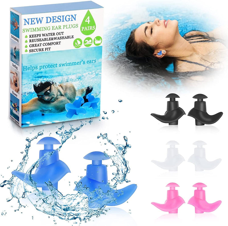 Gyoroctea Swimming Ear Plugs for Adults, 4 Pairs Reusable Silicone Ear Plugs for Swimming, Waterproof Earplugs for Showering Bathing Surfing Snorkeling and Other Water Sports Sporting Goods > Outdoor Recreation > Boating & Water Sports > Swimming Gyoroctea   