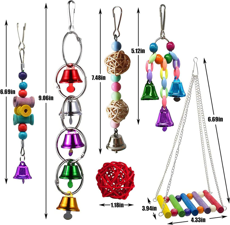 Hamiledyi Bird Parrot Swing Chewing Toy Set 15PCS Wooden Hanging Bell with Hammock Climbing Ladders Colorful Pet Birds Cage Toys for Small Parakeet Cockatiel Conures Finches Budgie Macaws Love Birds Animals & Pet Supplies > Pet Supplies > Bird Supplies > Bird Cages & Stands Hamiledyi   