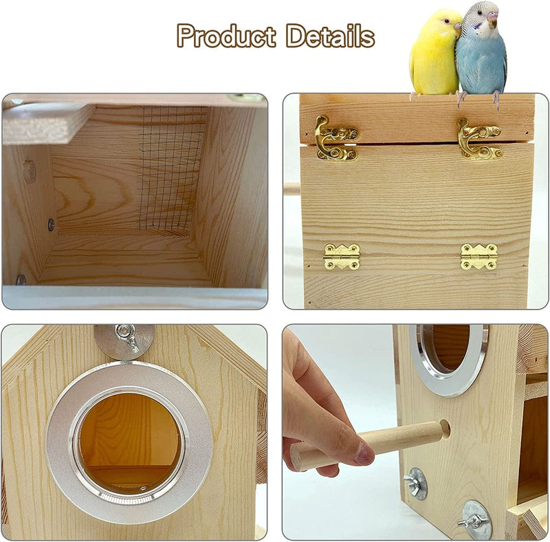 Hamiledyi Parakeet Nesting Box Birds Breeding Wooden Box Parrot Wood House Coconut Fiber Bedding Material Warm Bell Toy Cage Accessories for Finch Cockatiel Lovebirds Aviary 3 Pcs