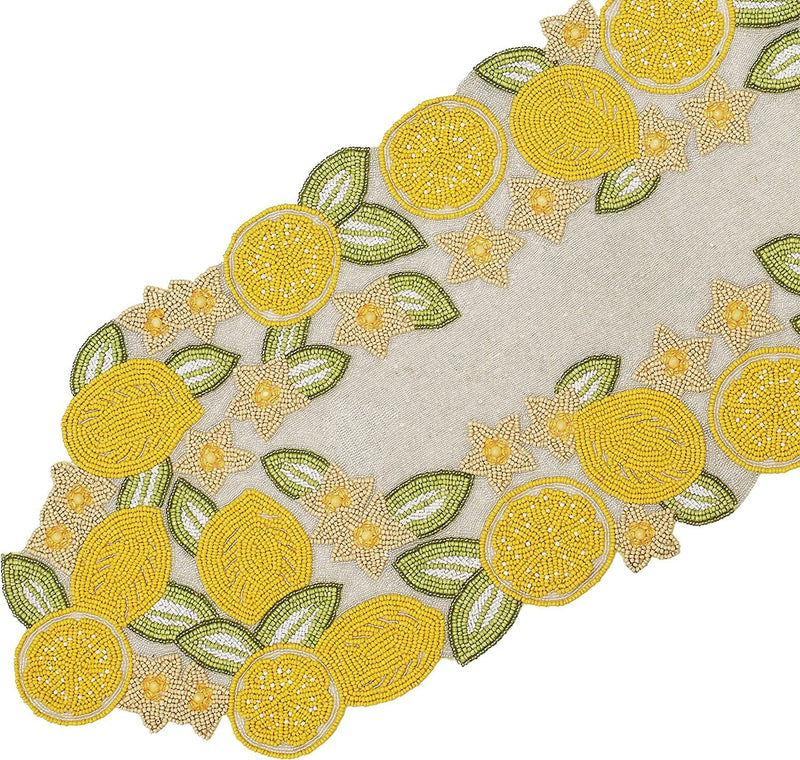 Handcrafted Floral Leaves Flower Beaded Table Runner for Tabletop and Kitchen Multi Colour - Home Decor Mat for Wedding Christmas Decoration Family Gathering - Pack of 1 Measure 13 X 36 Inches Home & Garden > Decor > Seasonal & Holiday Decorations ALPHA Living HOME Yellow/Silver/Light Green 13 x 36 Inches 