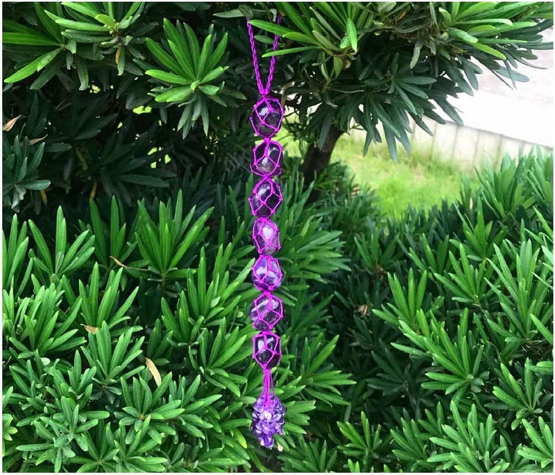 Handmade Natural Amethyst Crystal Window Car Hanging Ornaments 7 Chakra Home Decoration Feng Shui Ornament Yoga Meditation Car Decoration Tumbled Palm Stones