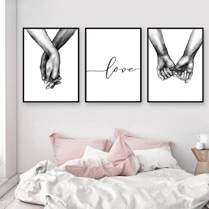 Hands Forever No Framed Canvas Wall Art,Love and Hand in Hand Minimalist Wall Art,Black and White Canvas Line Art Print Poster,Wall Art Sketch Art Line Painting for Bedroom Home & Garden > Decor > Artwork > Posters, Prints, & Visual Artwork LSHDXD   