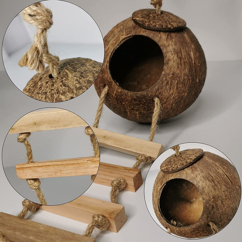 Hanging Bird House with Ladder,Natural Coconut Fiber Shell Bird Nest Breeding for Parrot Parakeet Lovebird Finch Canary,Coconut Hide Bird Swing Toys for Hamster,Bird Cage Accessories,Pet Bird Supplies Animals & Pet Supplies > Pet Supplies > Bird Supplies > Bird Cages & Stands Hamiledyi   