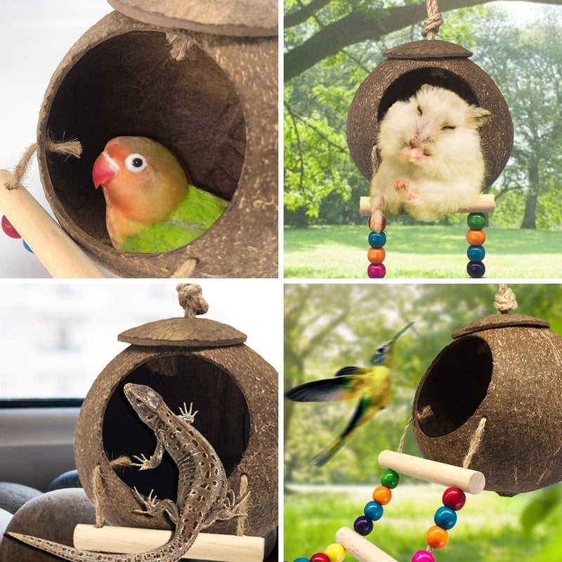 Hanging Coconut Bird House with Ladder,Natural Coconut Fiber Shell Bird Nest for Parrot Parakeet Lovebird Finch Canary,Coconut Hide Bird Swing Toys for Hamster,Bird Cage Accessories,Pet Bird Supplies Animals & Pet Supplies > Pet Supplies > Bird Supplies > Bird Cages & Stands Eeaivnm   