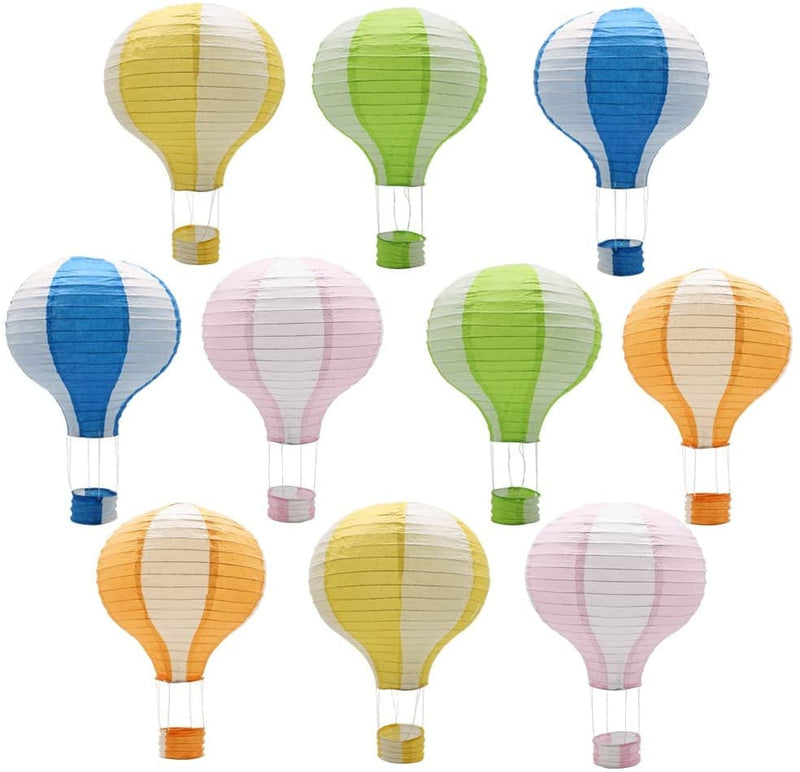 Hanging Hot Air Balloon Paper Lanterns, Reusable Chinese Japanese Party Ball Lamps Decorations Wedding Birthday Anniversary Christmas Engagement, Set of 10 Home & Garden > Decor > Seasonal & Holiday Decorations KAXIXI Multi 2  