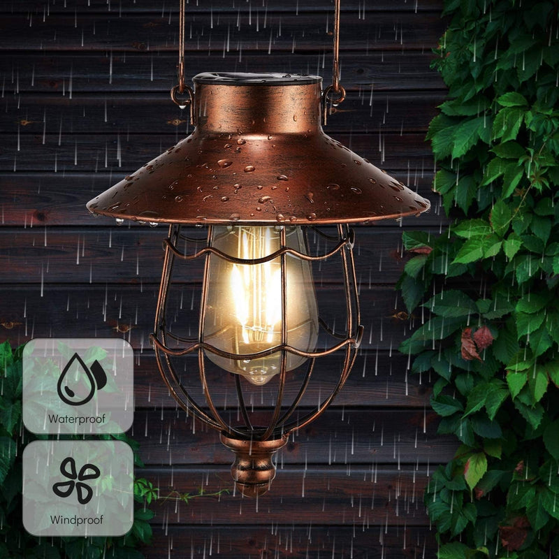 Hanging Solar Lanterns Outdoor Waterproof - Metal Vintage Lantern with Handle Solar Lamp Outdoor Lanterns Solar Powered with Warm White Edison Bulb Design for Garden Yard Patio Farmhouse Decorations Home & Garden > Lighting > Lamps pearlstar   