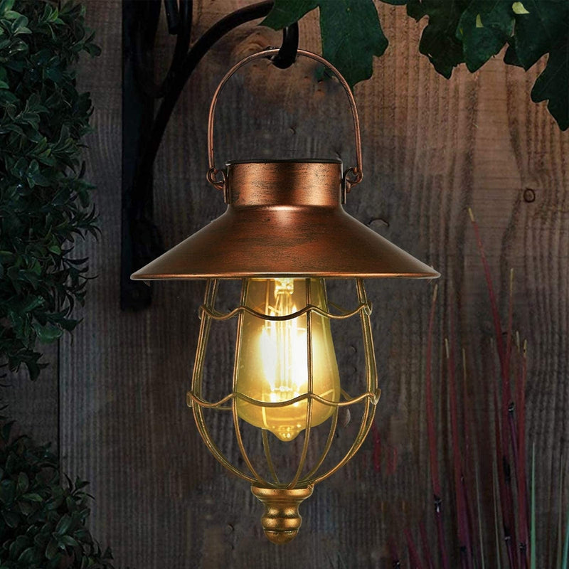 Hanging Solar Lanterns Outdoor Waterproof - Metal Vintage Lantern with Handle Solar Lamp Outdoor Lanterns Solar Powered with Warm White Edison Bulb Design for Garden Yard Patio Farmhouse Decorations Home & Garden > Lighting > Lamps pearlstar   