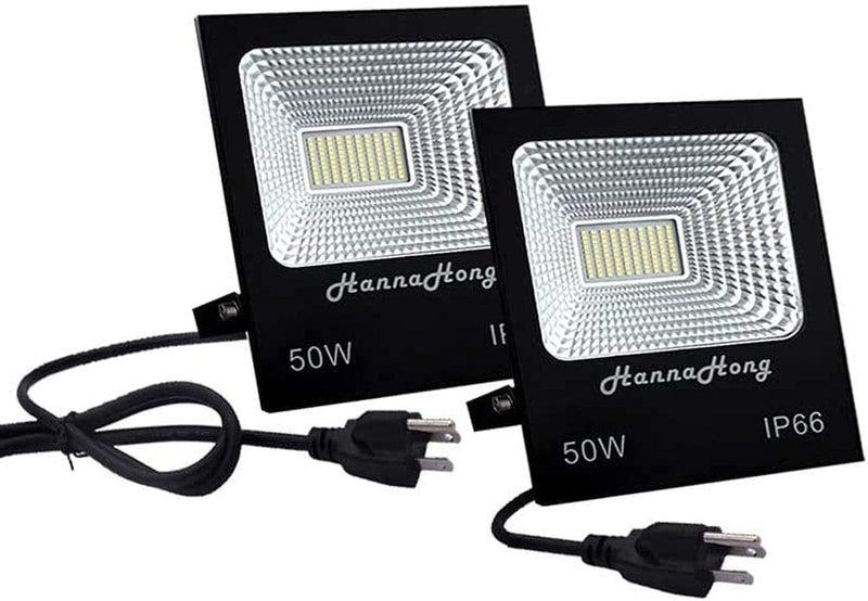 HANNAHONG 50W 120V LED Flood Light Plug In,5500 Lumen,Super Bright Security/Work/Plant Grow Light,Ip66 Waterproof Outdoor,Daylight White Reflector Spotlight for Porch,Garage,Patio,Yard,Garden 2 Pack Home & Garden > Lighting > Flood & Spot Lights HANNAHONG 50W 2PACK  