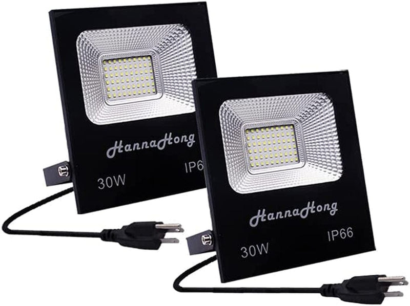 HANNAHONG 50W 120V LED Flood Light Plug In,5500 Lumen,Super Bright Security/Work/Plant Grow Light,Ip66 Waterproof Outdoor,Daylight White Reflector Spotlight for Porch,Garage,Patio,Yard,Garden 2 Pack Home & Garden > Lighting > Flood & Spot Lights HANNAHONG 30W 2PACK  