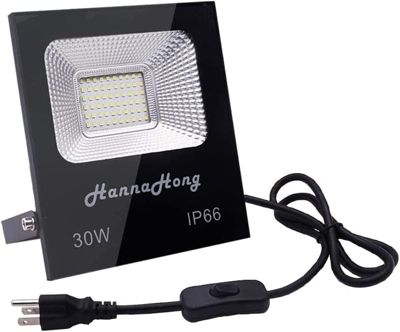 HANNAHONG 50W 120V LED Flood Light Plug In,5500 Lumen,Super Bright Security/Work/Plant Grow Light,Ip66 Waterproof Outdoor,Daylight White Reflector Spotlight for Porch,Garage,Patio,Yard,Garden 2 Pack Home & Garden > Lighting > Flood & Spot Lights HANNAHONG 30W 1PACK  