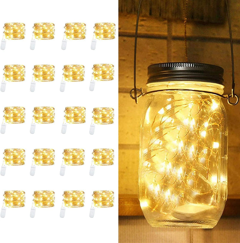HAOSEE 20 Pack Led Fairy Lights Battery Operated,3.3Ft 20 LED Silver Wire Warm White Firefly Lights Mason Jar Lights,Waterproof Mini Led String Lights for Mason Jars Party Crafts Wedding Decor Home & Garden > Lighting > Light Ropes & Strings HAOSEE Warm White  