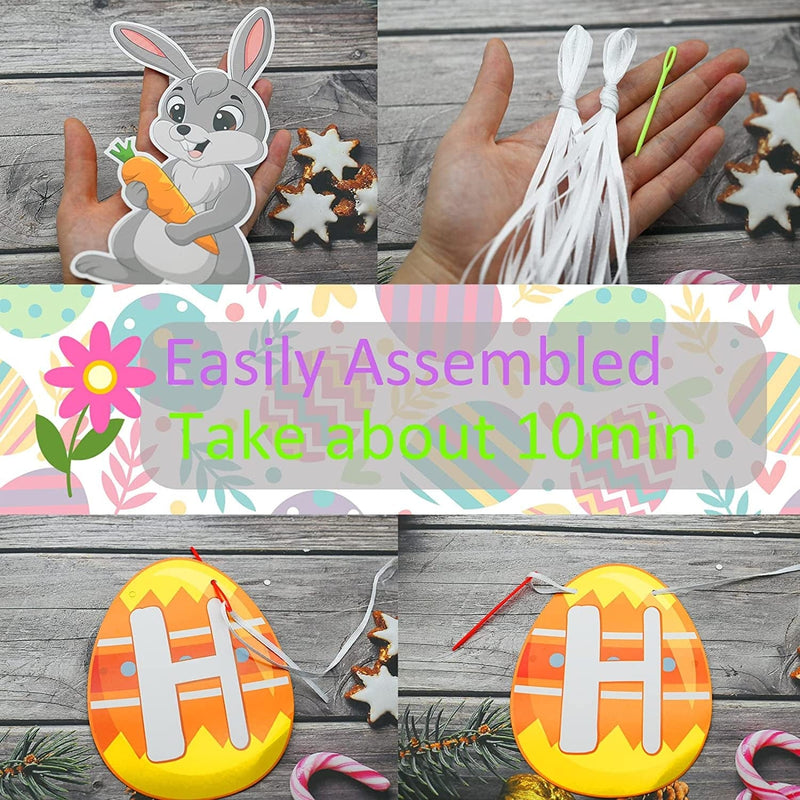 Happy Easter Banner Bunny Egg Carrot Garland Colorful Spring Hanging Bunting Decorations Set for Mantle Fireplace Front Door Porch Wall Home Indoor Outdoor Happy Easter Party Supplies Photo Props Home & Garden > Decor > Seasonal & Holiday Decorations Jasmeme   