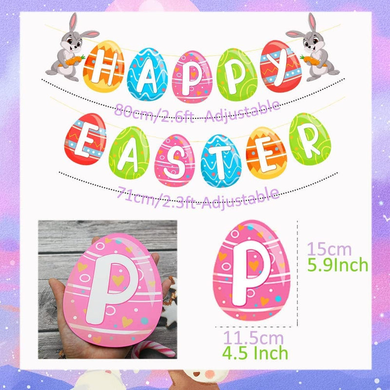 Happy Easter Banner Bunny Egg Carrot Garland Colorful Spring Hanging Bunting Decorations Set for Mantle Fireplace Front Door Porch Wall Home Indoor Outdoor Happy Easter Party Supplies Photo Props Home & Garden > Decor > Seasonal & Holiday Decorations Jasmeme   