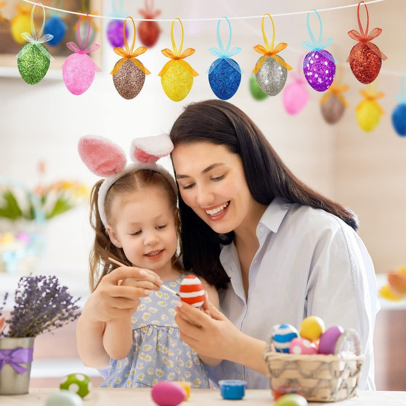 Happy Easter Hanging Eggs for Tree, 24Pcs Colorful Foam Eggs Shiny Easter Hanging Ornament in 8 Colors for Easter Party Home Spring Tree Decoration Home & Garden > Decor > Seasonal & Holiday Decorations ZHBDMGK   