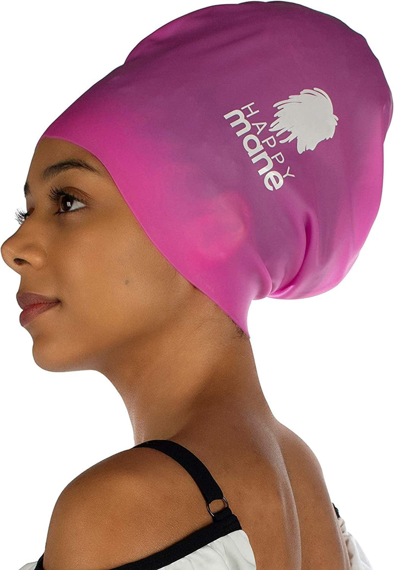 Happy Mane Large Extra Large XL Silicone Swim Cap for Braids and Dreadlocks - Dry Hair While Swimming and Long Hair, Extensions, and Curly Hair - Shower Cap for Women, Men, Kids Sporting Goods > Outdoor Recreation > Boating & Water Sports > Swimming > Swim Caps Akuma mAa Grace Pink X-Large 