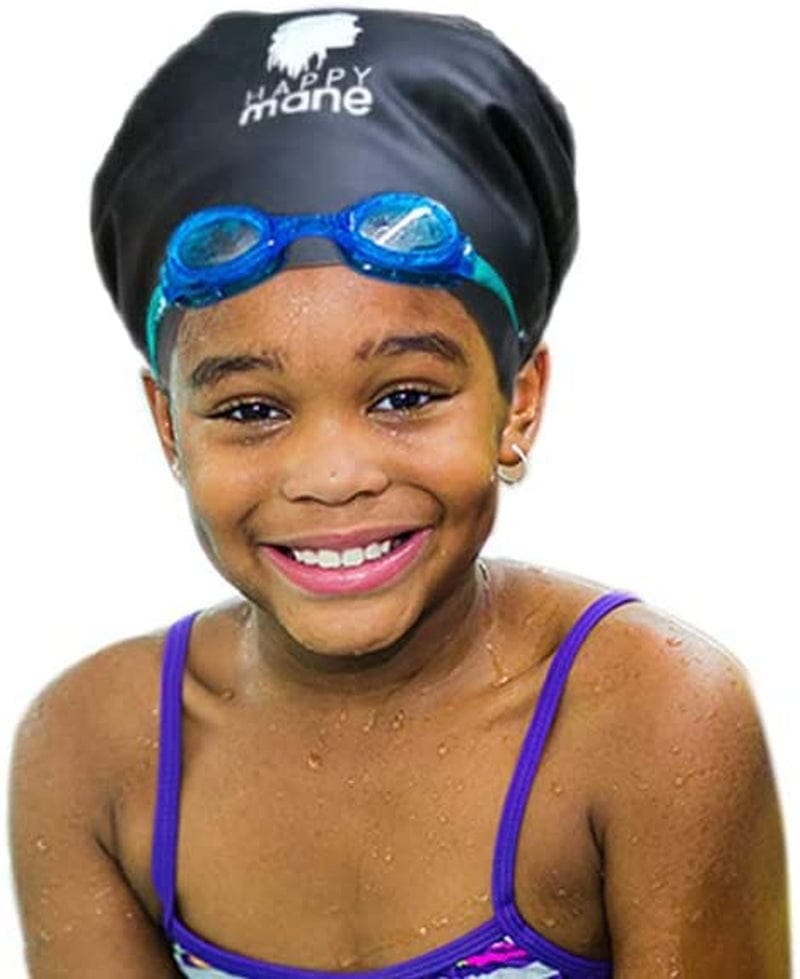 Happy Mane Silicone Swim Cap for Braids and Dreadlocks - Keeps Your Hair Dry While Swimming and Bathing Long Hair, Extensions, and Curly Hair - Large Shower Cap for Women, Teenager, Kids Sporting Goods > Outdoor Recreation > Boating & Water Sports > Swimming > Swim Caps Happy Mane black Small 