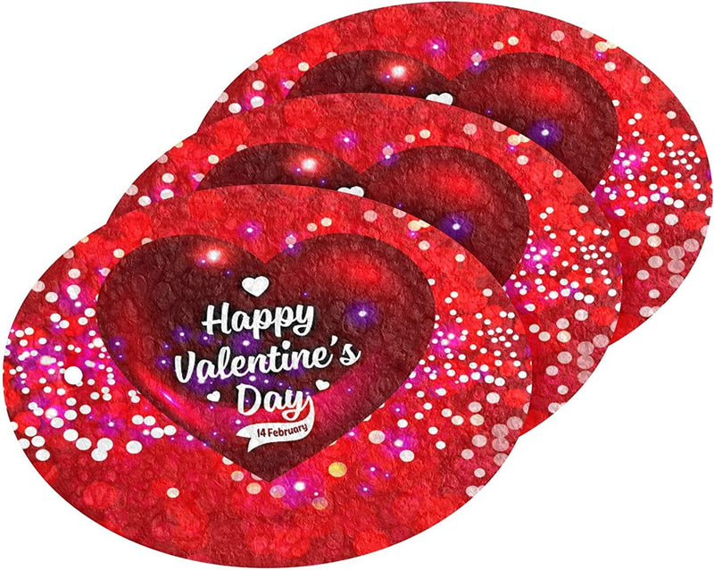 Happy Valentines Day Kitchen Sponges Love Red Hearts Cleaning Dish Sponges Non-Scratch Natural Scrubber Sponge for Kitchen Bathroom Cars, Pack of 3