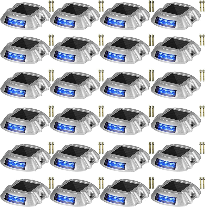 Happybuy Driveway Lights 12-Pack Solar Driveway Lights Bright White with Screws Solar Deck Lights Outdoor Waterproof Wireless Dock Lights 6 Leds for Path Warning Garden Walkway Sidewalk Steps Home & Garden > Pool & Spa > Pool & Spa Accessories Happybuy Blue 24-Pack 
