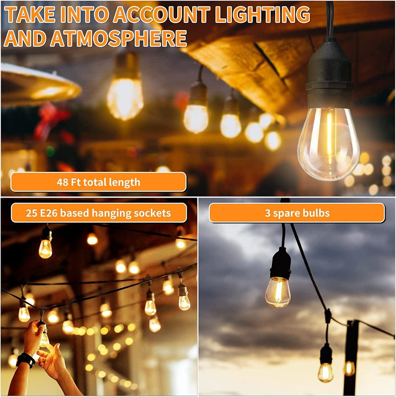 Hassoft Outdoor String Lights - 48 Ft, Outdoor Lights - 28 1W LED Bulbs (3 Spares), Patio Lights - Material Upgrade, Certified as Commercial Outdoor Lighting Products by ETL Home & Garden > Lighting > Light Ropes & Strings Hassoft   