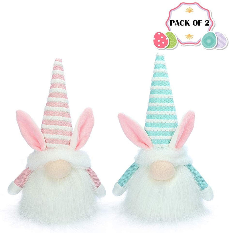 HAUMENLY Easter Bunny Gnome Lights, Swedish Rabbit Tomte Spring Holiday Home Decorations, 11 X 4 Inches, Pack of 2 (Pink & Mint Green) Home & Garden > Decor > Seasonal & Holiday Decorations HAUMENLY   