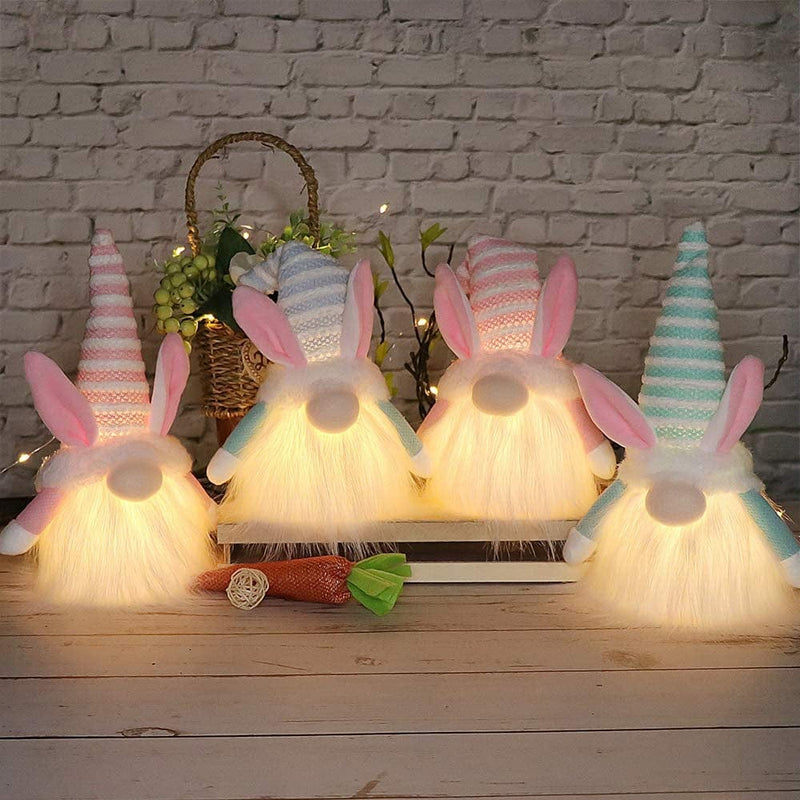 HAUMENLY Easter Bunny Gnome Lights, Swedish Rabbit Tomte Spring Holiday Home Decorations, 11 X 4 Inches, Pack of 2 (Pink & Mint Green) Home & Garden > Decor > Seasonal & Holiday Decorations HAUMENLY   