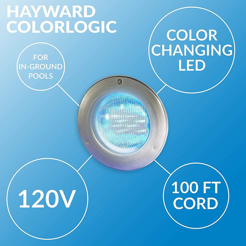 Hayward W3SP0527SLED100 Colorlogic 4.0 Color LED Pool Light for In-Ground Pools, 120 Volt, Stainless Steel Faceplate, 100 Ft. Cord Home & Garden > Pool & Spa > Pool & Spa Accessories Hayward   