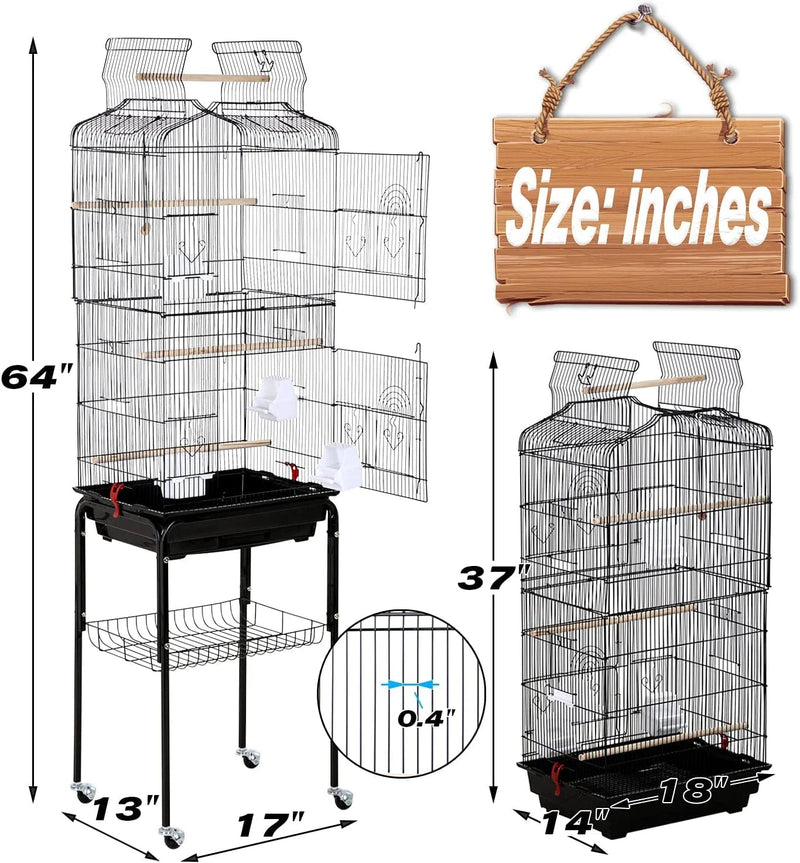 HCY Bird Cage Parakeet 64 Inch Open Top Standing Parrot Accessories with Rolling Stand for Medium Small Cockatiel Canary Conure Finches Budgie Lovebirds Pet Storage Shelf, Black, 64X13X17 (Pack of 1) Animals & Pet Supplies > Pet Supplies > Bird Supplies > Bird Cages & Stands HCY   
