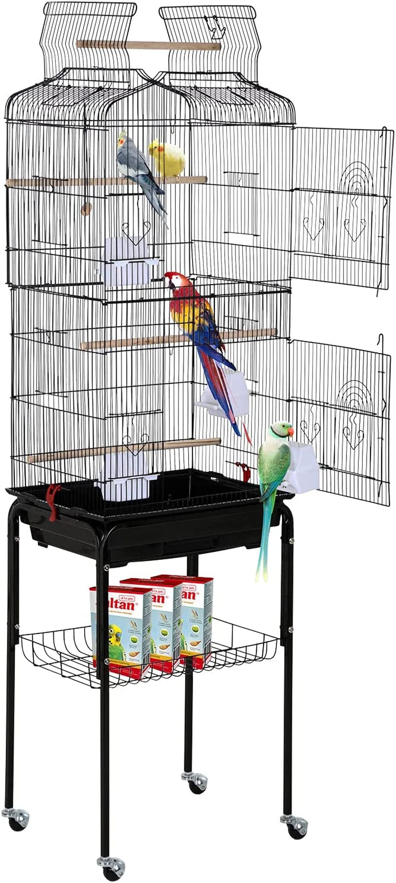 HCY Bird Cage Parakeet 64 Inch Open Top Standing Parrot Accessories with Rolling Stand for Medium Small Cockatiel Canary Conure Finches Budgie Lovebirds Pet Storage Shelf, Black, 64X13X17 (Pack of 1) Animals & Pet Supplies > Pet Supplies > Bird Supplies > Bird Cages & Stands HCY Black  