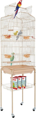 HCY Bird Cage Parakeet 64 Inch Open Top Standing Parrot Accessories with Rolling Stand for Medium Small Cockatiel Canary Conure Finches Budgie Lovebirds Pet Storage Shelf, Black, 64X13X17 (Pack of 1) Animals & Pet Supplies > Pet Supplies > Bird Supplies > Bird Cages & Stands HCY Almond  