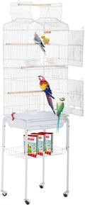 HCY Bird Cage Parakeet 64 Inch Open Top Standing Parrot Accessories with Rolling Stand for Medium Small Cockatiel Canary Conure Finches Budgie Lovebirds Pet Storage Shelf, Black, 64X13X17 (Pack of 1) Animals & Pet Supplies > Pet Supplies > Bird Supplies > Bird Cages & Stands HCY White  