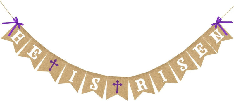HE Is Risen Banner Burlap - Easter Banner - Easter Decorations - Religious Holiday Resurrection Bunting - Church Mantel Outdoor Hanging Decor Home & Garden > Decor > Seasonal & Holiday Decorations Partyprops   