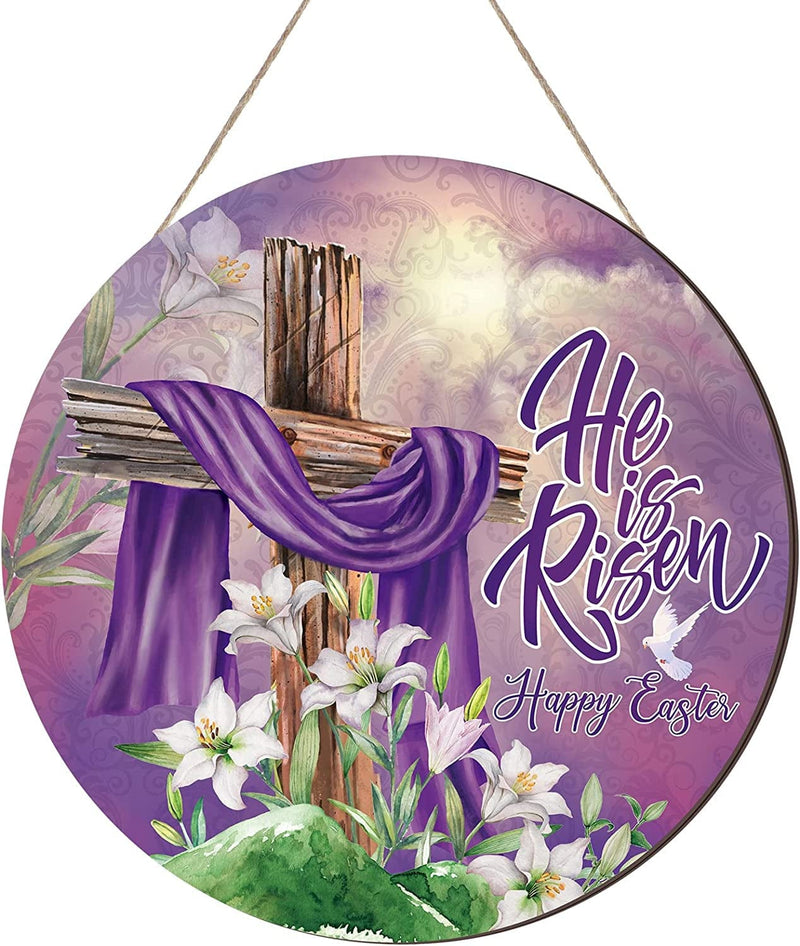 He Is Risen Door Sign Easter Religious Cross Sign Easter Wooden Hanging Decorations Christian Lily Flowers Easter Decor Wooden Jesus Hanger for Farmhouse Front Door Porch Wall Decor (Cross) Home & Garden > Decor > Seasonal & Holiday Decorations BBTO He Is Risen  