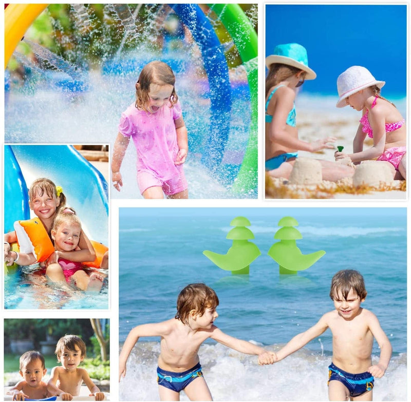 Hearprotek 2 Pairs Ear Plugs for Swimming Kids, Soft Silicone Reusable Kids Swim Earplugs for Bathing and Other Water Sports (Free Temporary Tattoos Included) (Green) Sporting Goods > Outdoor Recreation > Boating & Water Sports > Swimming Hearprotek   
