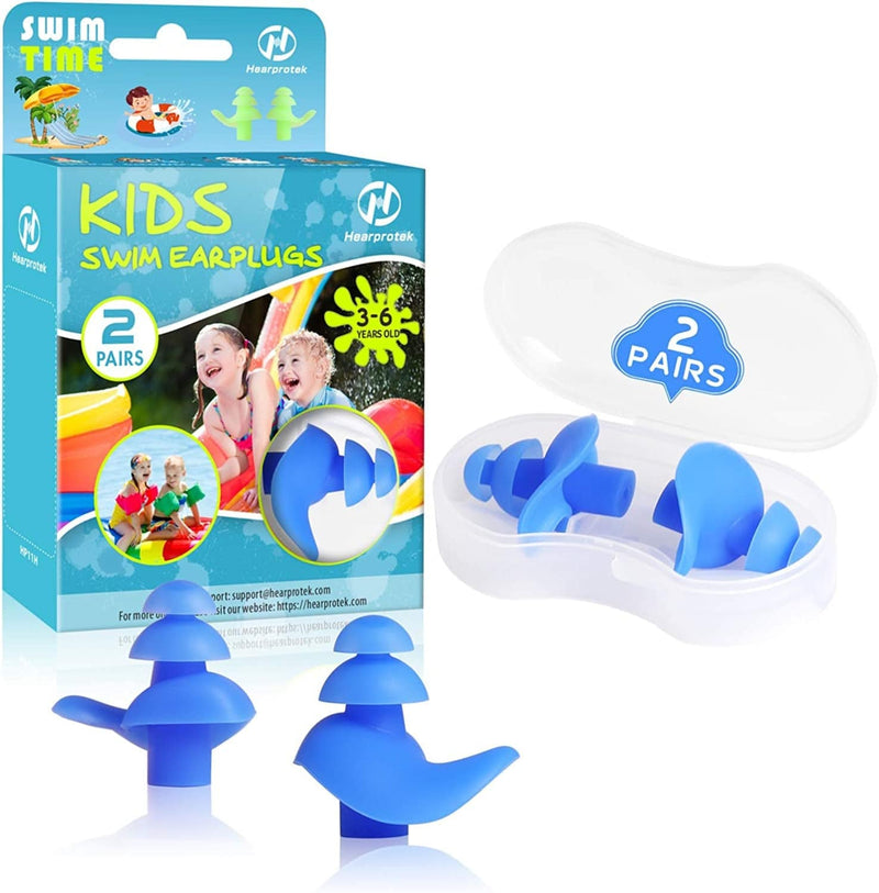 Hearprotek 2 Pairs Ear Plugs for Swimming Kids, Soft Silicone Reusable Kids Swim Earplugs for Bathing and Other Water Sports (Free Temporary Tattoos Included) (Green) Sporting Goods > Outdoor Recreation > Boating & Water Sports > Swimming Hearprotek Blue  
