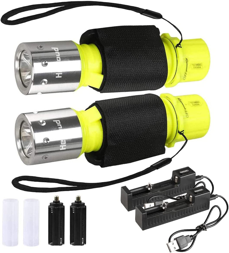 HECLOUD Diving Flashlight with Rechargeable Power Scuba Dive Light IPX8 Waterproof Underwater 80Ft Snorkeling Diving LED High Lumens Torch, 3 Modes with Charger for Underwater Sports(2Pack) Home & Garden > Pool & Spa > Pool & Spa Accessories HECLOUD   