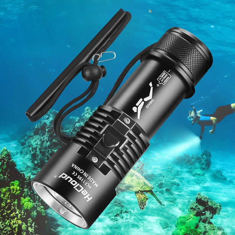 HECLOUD Diving Light with Rechargeable Power Scuba Dive Flashlight Super Bright Underwater 98Ft Lights Torch 6000 Lumen IPX8 Waterproof Snorkeling Diving LED Flashlights 3 Modes for Night Underwater Home & Garden > Pool & Spa > Pool & Spa Accessories HECLOUD   
