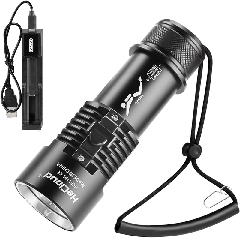 HECLOUD Diving Light with Rechargeable Power Scuba Dive Flashlight Super Bright Underwater 98Ft Lights Torch 6000 Lumen IPX8 Waterproof Snorkeling Diving LED Flashlights 3 Modes for Night Underwater Home & Garden > Pool & Spa > Pool & Spa Accessories HECLOUD   