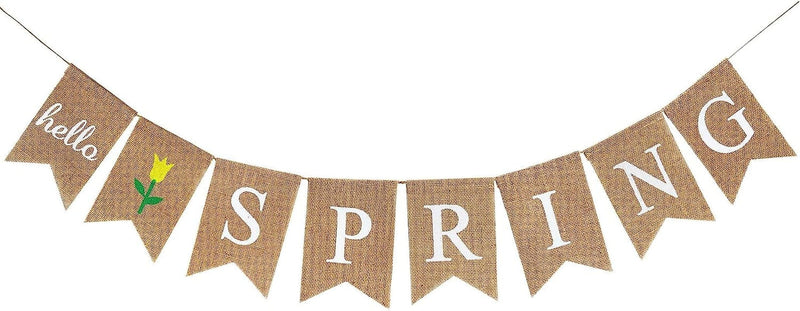 Hello Spring Banner Burlap, Spring Decorations for Home, Rustic Spring Banner Garland, Mantel Fireplace Hanging Decor for Easter Party Indoor Outdoor Decor Favors Photo Props Home & Garden > Decor > Seasonal & Holiday Decorations ANOTION   