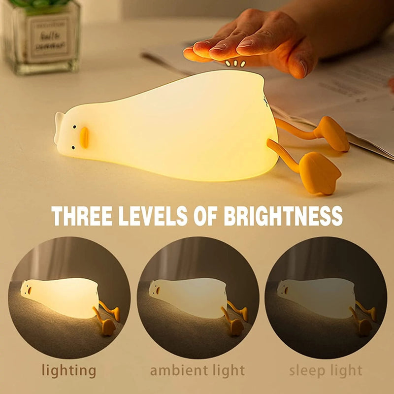 HERBESTBAY Kids Night Light, Lying Flat Duck Cute Night Light for Kids, Premium Silicone Nursery Nightlight, Touch Control, Type-C Rechargeable, Duck Lamp