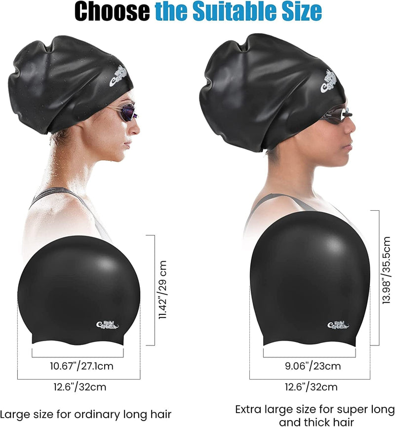 Heysplash Swim Cap for Long Hair, Extra Large Silicone Swim Cap Fits Braids and Dreadlocks, Extensions, and Long Thick Curly Hair for Women Men Unisex, Bathing Swimming Hats with Ear Plugs & Nose Clip Sporting Goods > Outdoor Recreation > Boating & Water Sports > Swimming > Swim Caps HeySplash   