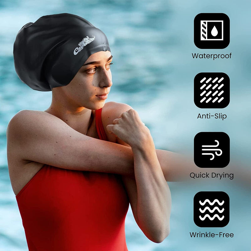 Heysplash Swim Cap for Long Hair, Extra Large Silicone Swim Cap Fits Braids and Dreadlocks, Extensions, and Long Thick Curly Hair for Women Men Unisex, Bathing Swimming Hats with Ear Plugs & Nose Clip Sporting Goods > Outdoor Recreation > Boating & Water Sports > Swimming > Swim Caps HeySplash   