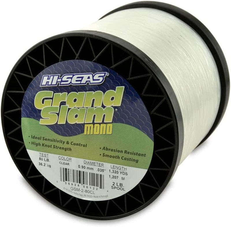 HI-SEAS Grand Slam Monofilament Fishing Line - Strong & Abrasion Resistant in Clear, Pink, Green, Smoke Blue, Fluorescent Yellow Freshwater & Saltwater - 2 Lb Spool Sporting Goods > Outdoor Recreation > Fishing > Fishing Lines & Leaders Hi-Seas Clear 80 Lb Test, 0.90 Mm Dia, 1320 Yd 