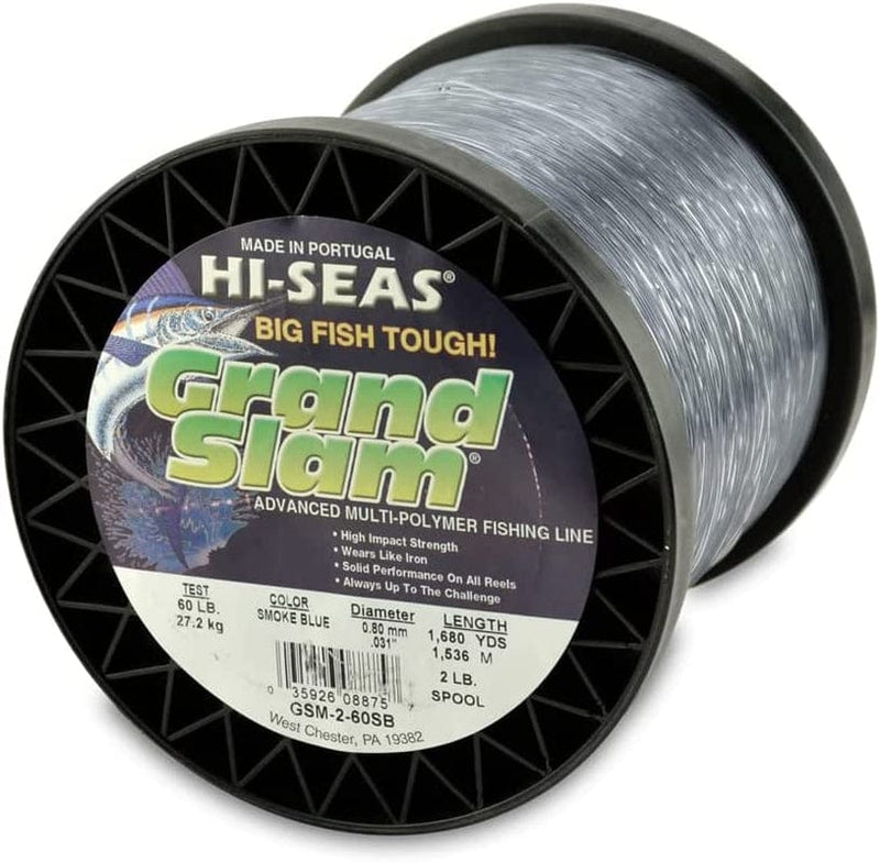 HI-SEAS Grand Slam Monofilament Fishing Line - Strong & Abrasion Resistant in Clear, Pink, Green, Smoke Blue, Fluorescent Yellow Freshwater & Saltwater - 2 Lb Spool Sporting Goods > Outdoor Recreation > Fishing > Fishing Lines & Leaders Hi-Seas Smoke Blue 60 Lb Test, 0.80 Mm Dia, 1680 Yd 