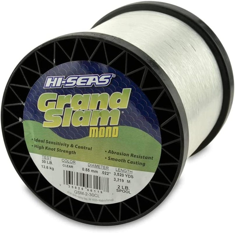 HI-SEAS Grand Slam Monofilament Fishing Line - Strong & Abrasion Resistant in Clear, Pink, Green, Smoke Blue, Fluorescent Yellow Freshwater & Saltwater - 2 Lb Spool Sporting Goods > Outdoor Recreation > Fishing > Fishing Lines & Leaders Hi-Seas Clear 30 Lb Test, 0.55 Mm Dia, 3520 Yd 