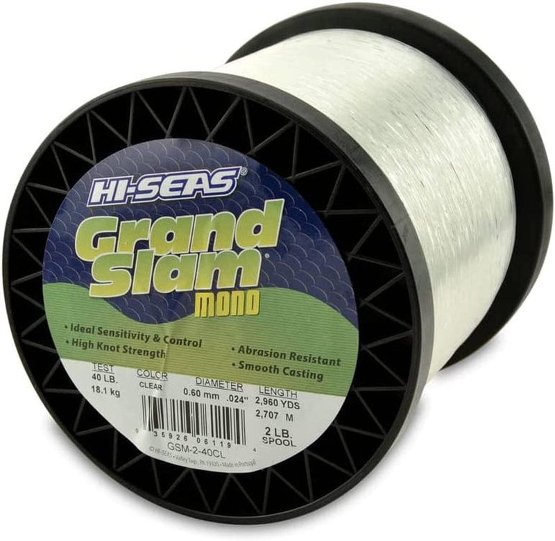 HI-SEAS Grand Slam Monofilament Fishing Line - Strong & Abrasion Resistant in Clear, Pink, Green, Smoke Blue, Fluorescent Yellow Freshwater & Saltwater - 2 Lb Spool Sporting Goods > Outdoor Recreation > Fishing > Fishing Lines & Leaders Hi-Seas Clear 40 Lb Test, 0.60 Mm Dia, 2960 Yd 