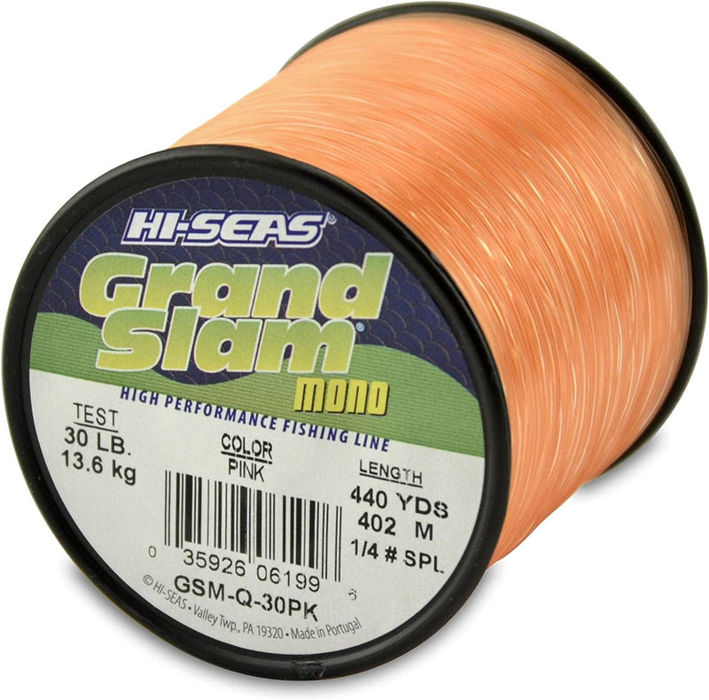 HI-SEAS Grand Slam Monofilament Fishing Line - Strong & Abrasion Resistant in Clear, Pink, Green, Smoke Blue, Fluorescent Yellow Freshwater & Saltwater - 2 Lb Spool Sporting Goods > Outdoor Recreation > Fishing > Fishing Lines & Leaders Hi-Seas Pink 60 Lb Test, 0.80 Mm Dia, 1680 Yd 