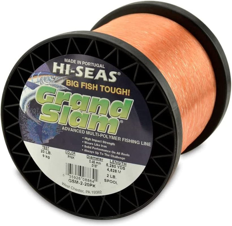 HI-SEAS Grand Slam Monofilament Fishing Line - Strong & Abrasion Resistant in Clear, Pink, Green, Smoke Blue, Fluorescent Yellow Freshwater & Saltwater - 2 Lb Spool Sporting Goods > Outdoor Recreation > Fishing > Fishing Lines & Leaders Hi-Seas Pink 20 Lb Test, 0.45 Mm Dia, 5280 Yd 